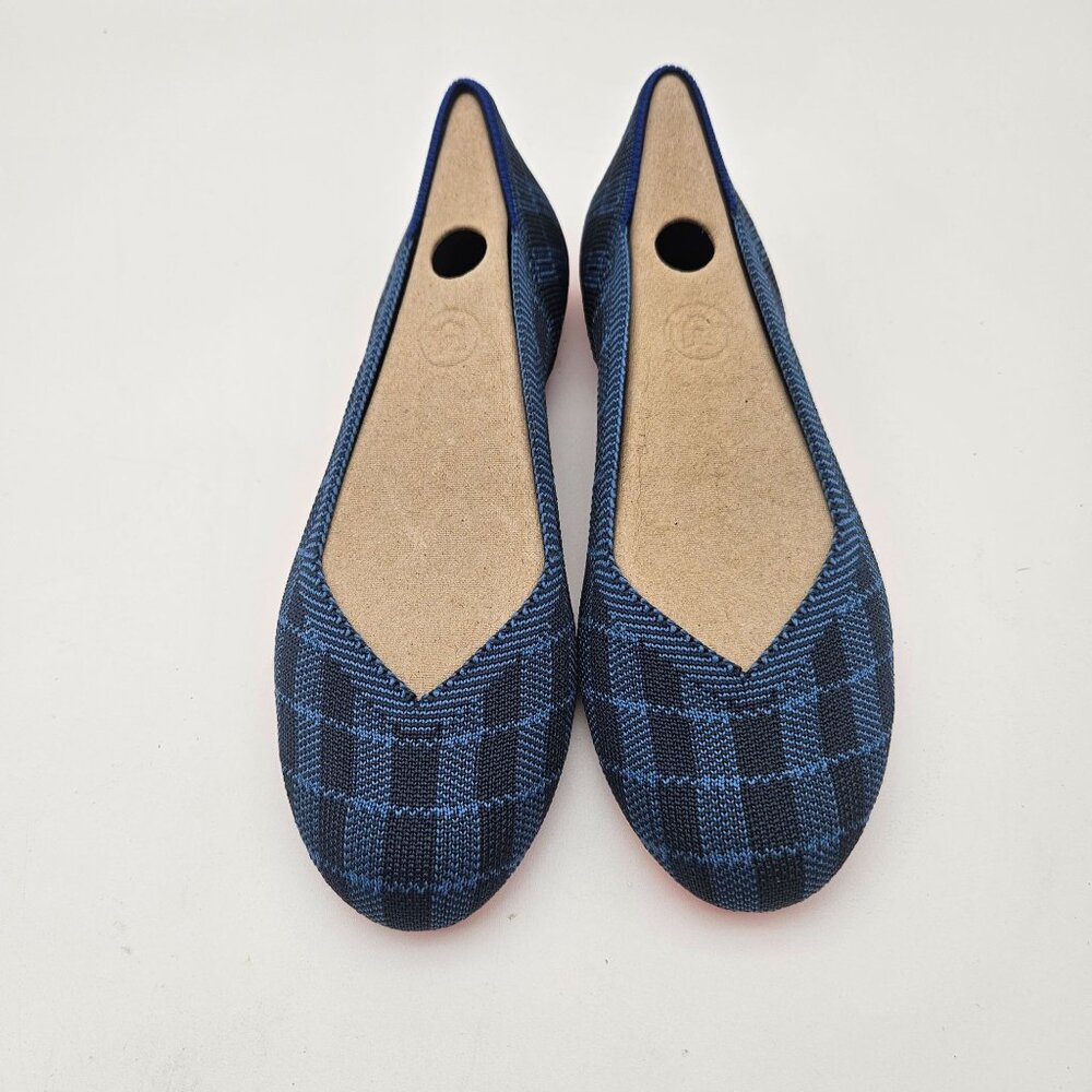Rothys The Flat Indigo Gingham Round Toe Slip On Flats Womens Sz 5 NEW